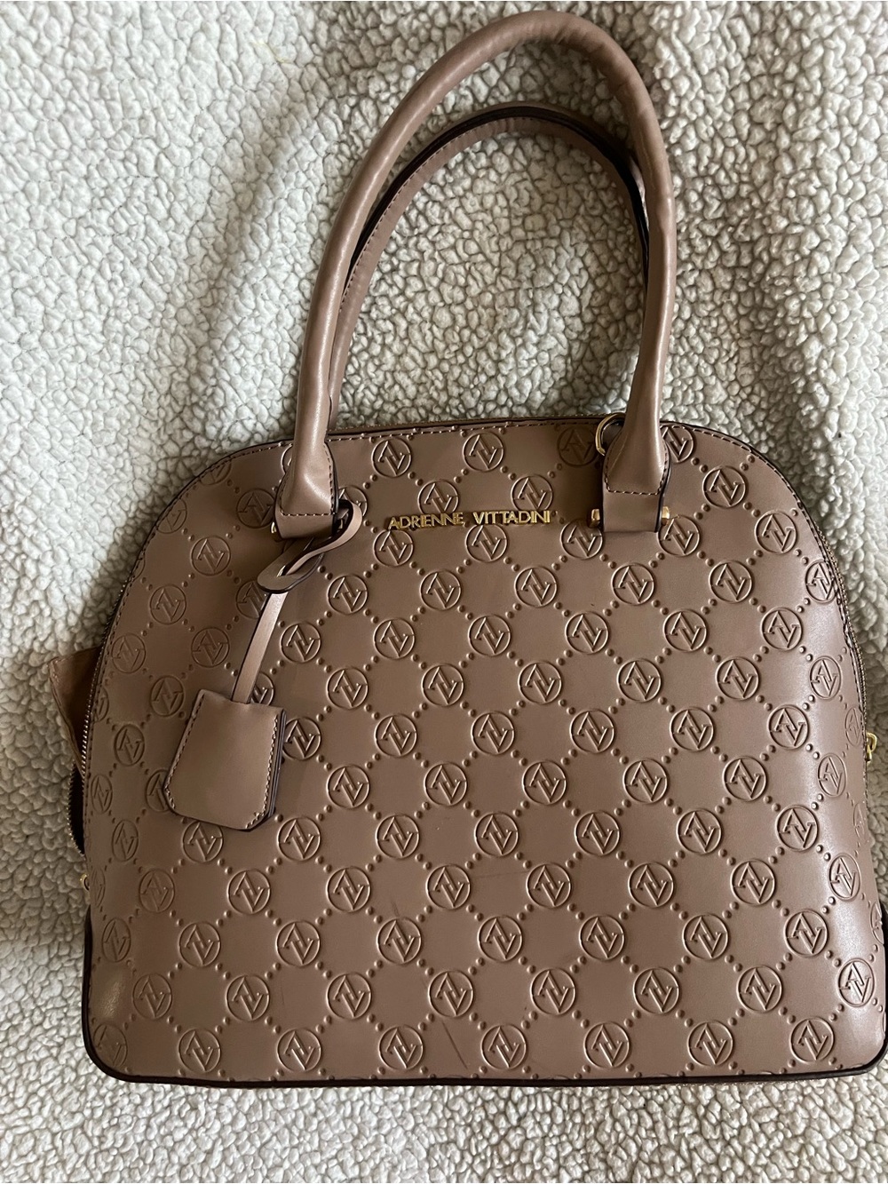 Adrienne Vittadini Embossed Dome Satchel in Taupe Beige